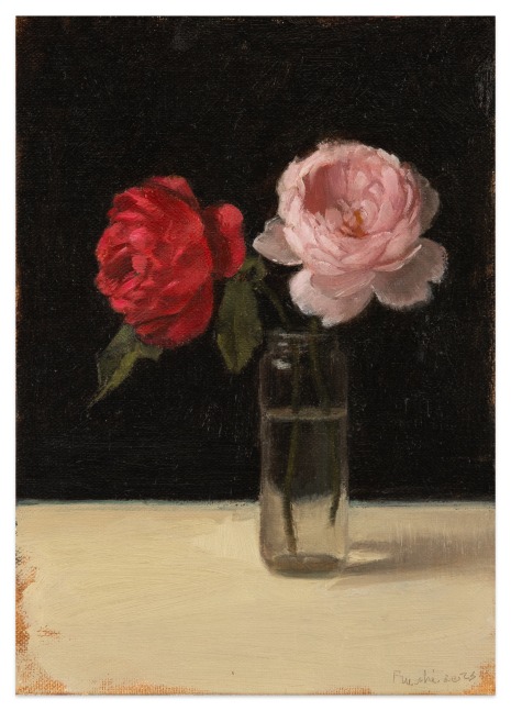 April Funcke Benjamin Britten and Scepter'd Isle Roses, 2023 oil on linen panel 7 x 5 in.