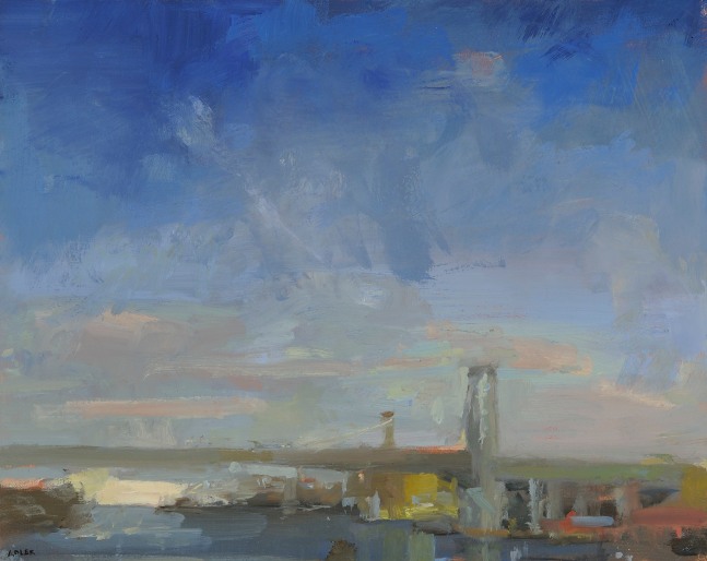 Laura Adler Bridge with Buildings, Clear Sky, 2011 oil on linen mounted on panel 8 x 10 in.