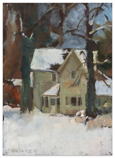 Catherine Maize &quot;House in Snowy Landscape,&quot; 2025 oil on panel 7 x 5 in.