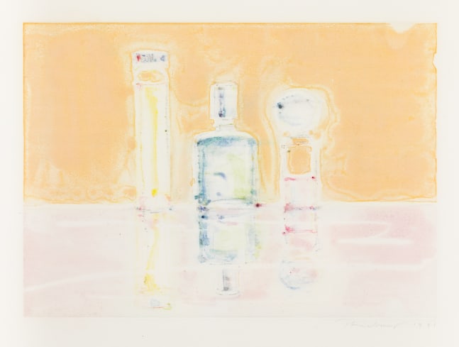 Wayne Thiebaud Three Perfume Bottles, 1991 monotype 10 x 14 in. [image]; 19 1/2 x 22 in. [sheet]