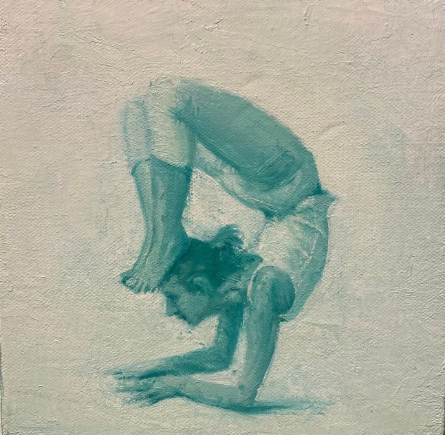 Tom Birkner Yoga Chick 1 (The Scorp), 2020 oil on canvas ​​​​​​​5 3/4 x 5 3/4 in.