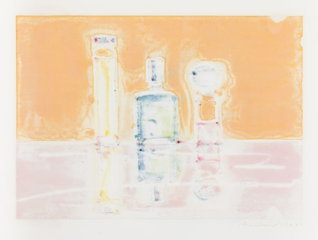 Wayne Thiebaud Three Perfume Bottles, 1991 monotype 10 x 14 in. (image); 19 1/2 x 22 in. (sheet)