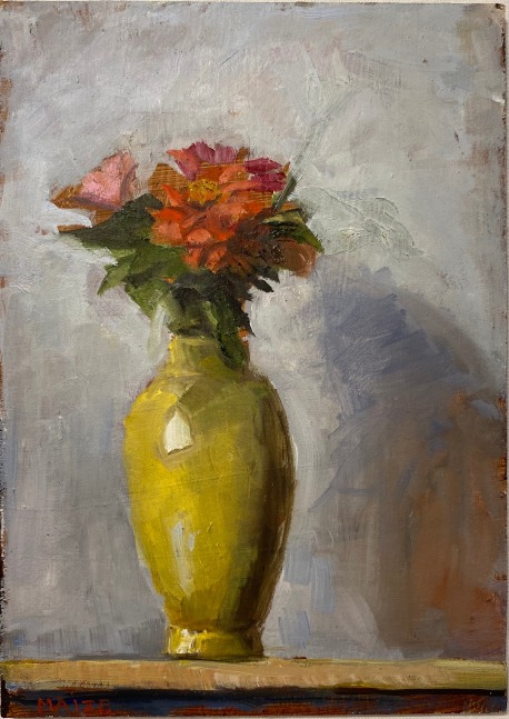Catherine Maize Chrysanthemums 2023 oil on panel 5 x 7 in.
