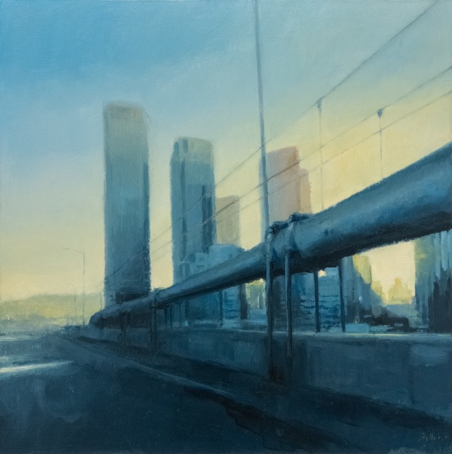 Jeff Bellerose, Exiting, 2019, oil on board, 15 x 15 in.