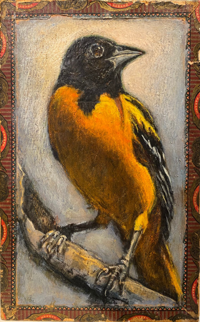 Ed Musante Baltimore Oriole / Lord Beaconsfield, 2019 mixed media on cigar box 8 7/8 x 5 9/16 x 2 9/16 in.