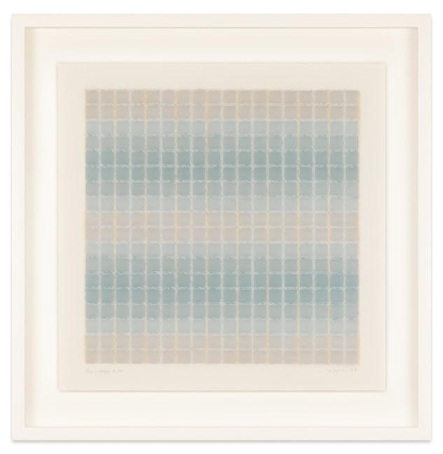 Mary Ijichi Assemblage #26, 2023 colored pencil, mylar, plastic, beads, acrylic, artist's tape, and museum board 15 1/2 x 15 3/8 in. (frame)