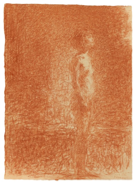 Fred Dalkey Model Standing Facing Right, 11/3/12 sanguine Conté crayon on paper 9 x 6 1/2 in. (image)