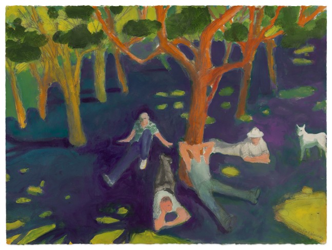 Paul Wonner Park with Figures Around a Tree, 2004 acrylic and pencil on paper ​​​​​​​22 1/4 x 30 in. (image)