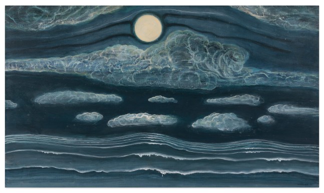 Image of Arthur Okamura's painting Moon Pull (for Albert Ryder), created in 1999.  It is made of acrylic on canvas and measures 28 x 48 inches.