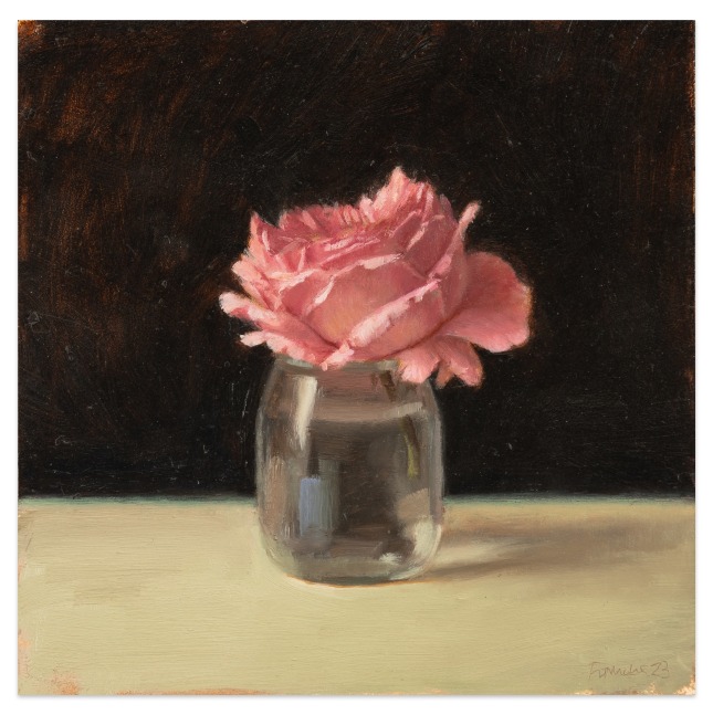 April Glory Funcke Princess Alexandra Rose in a Jar, 2023 oil on board 6 x 6 in.