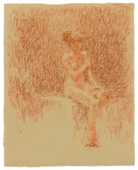 Fred Dalkey Seated Model, Arm across Chest, 2011 sanguine Conté crayon on paper 8 7/8 x 7 1/8 in.