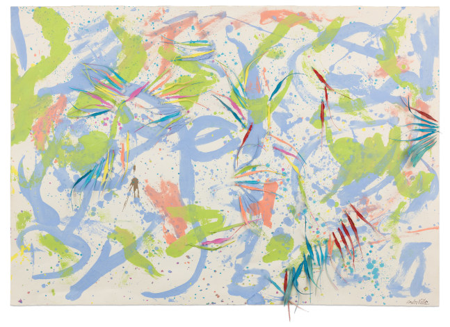 Carlos Villa Untitled (abstract drawing with feathers), 1982 acrylic and feathers on paper 27 1/2 x 35 1/4 x 2 in.