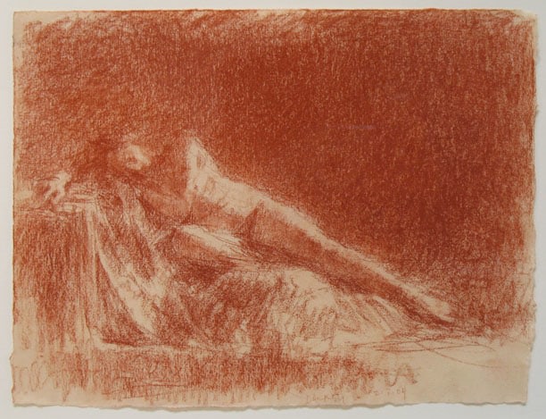 Fred Dalkey Diagonal Reclining Model, 2-7-04 sanguine Conté crayon on paper 7 3/4 x 10 1/8 in.