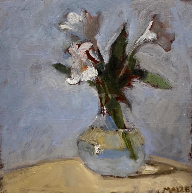 Catherine Maize Three White Flowers in Glass Vase, 2022 oil on panel 5 x 5 in.