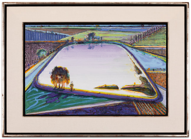 Wayne Thiebaud Irrigation Pond, 1995/2015 acrylic on Masonite 15 1/4 x 23 7/8 in.