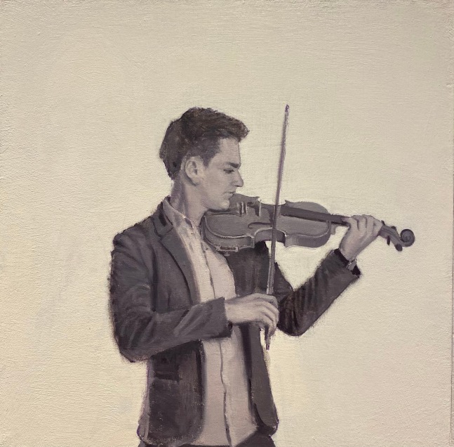 Tom Birkner Violinist, 2022 oil on canvas 15 x 15 in.