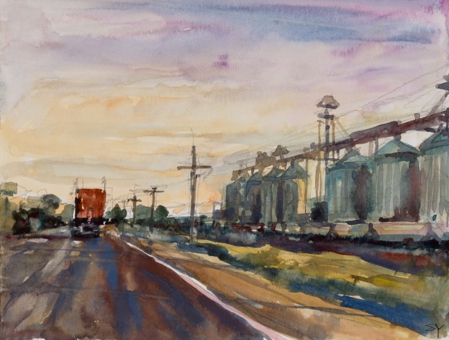 Suong Yangchareon Pixley Silos, 2021 watercolor on paper 9 x 12 in.