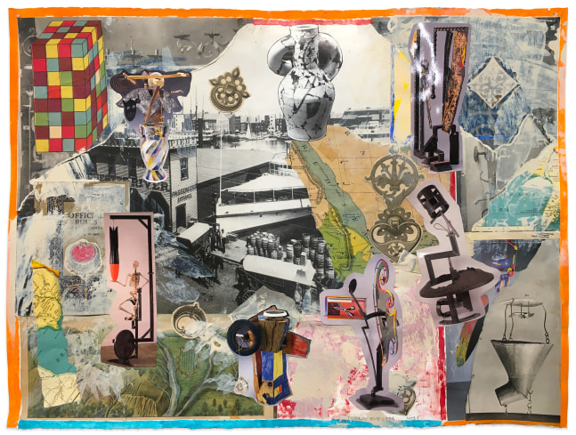 Robert Hudson  Untitled (Pier 7 Photo), 2021  mixed media and collage on paper  22 3/4 x 30 in.