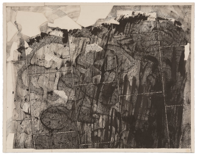 Dennis Leon Ink Suite #6, 1989 ink and collage on paper 30 1/8 x 38 1/2 in.