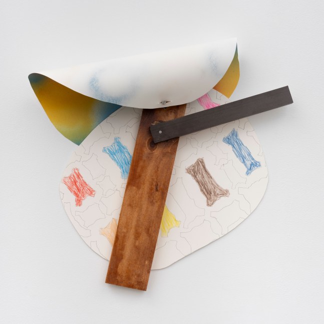 Richard Tuttle

Prong, 24,&amp;nbsp;2024

wood, wood stain, acrylic paint, graphite, colored pencil, paper, nails

21-1/2&amp;quot; &amp;times; 21-1/2&amp;quot; &amp;times; 4-1/2&amp;quot; (54.6 cm &amp;times; 54.6 cm &amp;times; 11.4 cm)