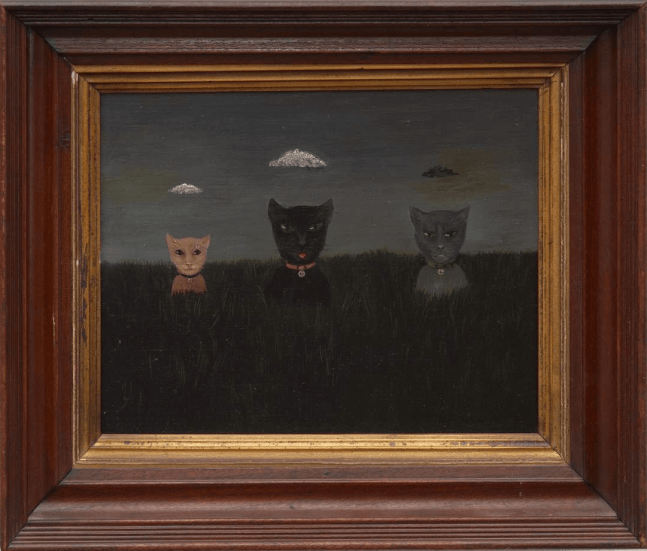 Gertrude&amp;nbsp;Abercrombie
Toddy, Possim and Christine, 1954
Oil on masonite
8&amp;quot; &amp;times; 10&amp;quot; (20.3 cm &amp;times; 25.4 cm), 11⅞ x 14 x 2&amp;frac14; inches (30.18 x 35.56 x 5.71 cm) framed