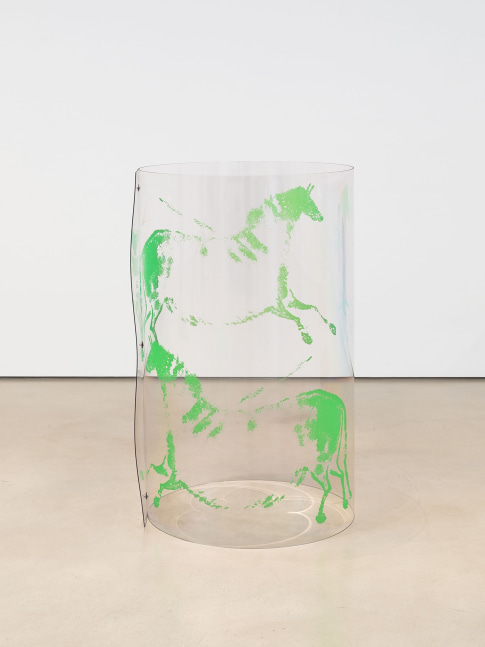 Seth Price

Double Hunt

2006&amp;ndash;2007

Silksceen ink on PETG and hardware

48.75 x 28.5 x 28.5 inches

123.8 x 72.4 x 72.4 cm

(SPR 24/002)