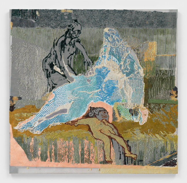 Austin Martin White

Pieta(after B. Thompson)

2025

Acrylic medium, pigment, rubber, spray paint, graphite, vinyl, screen mesh, paper

72 1/2 x 74 in

184.2 x 188 cm

(AMW 25/005)