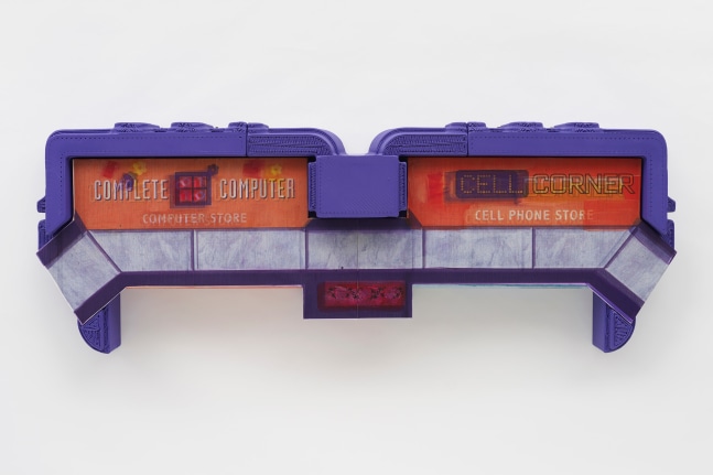 Simon Denny

Dungeon artifact 3: Mall Madness mall wall (with storefronts and elevator)

2024

ABS 3D print, oil on canvas, UV print

29.1 x 78.75 x 24.75 in

74 x 200 x 63 cm

(SD 24/010)