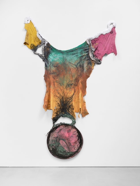 Raphaela Vogel

Foxy Lady

2023

Oil lacquer, oil paint and marker on goat and deer leather, recyclable plastic, and reflector

141.7 x 90 x 2 inches

360 x 228.6 x 5 cm

(RV 23/028)