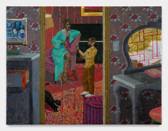 Derek Fordjour

Music Lesson

2023

Acrylic, charcoal, cardboard, oil pastel and foil on newspaper mounted on canvas

65 x 85 inches

165.1 x 215.9 cm

(DF 23/020)