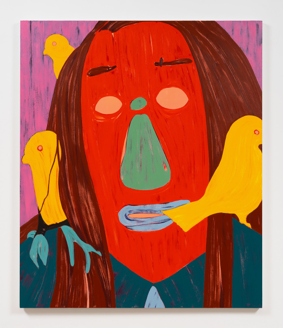 Nicola Tyson

Self-portrait with Canaries

2024

Acrylic on canvas

64 x 54 inches

162.6 x 137.2 cm

(NT 24/006)