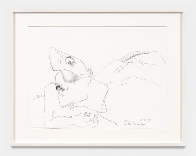Maria Lassnig

Der Hai in der Yps [Ybbs]

(The Shark in the River Ybbs)

1998

Charcoal on paper

23.6 x 30.4 inches

60 x 77.2 cm

(ML 24/021)