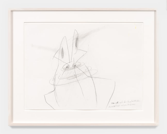 Maria Lassnig

Mensch mit der unglaublichen Sensibilität eines Hasen

(Person with the Incredible Sensitivity of a Rabbit)

ca. 1990-1999

Pencil on paper

23.6 x 30.4 inches

60 x 77.2 cm

(ML 24/015)