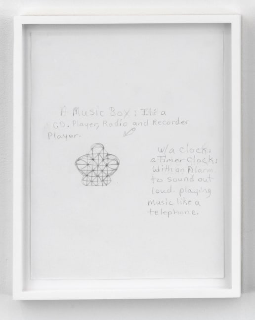 PATRICIA SATTERWHITE
A Music Box
1998-2001
Graphite on paper
11 by 8 1/2 in.&amp;nbsp; 27.9 by 21.6 cm.
MI&amp;amp;N 16397

$1,500