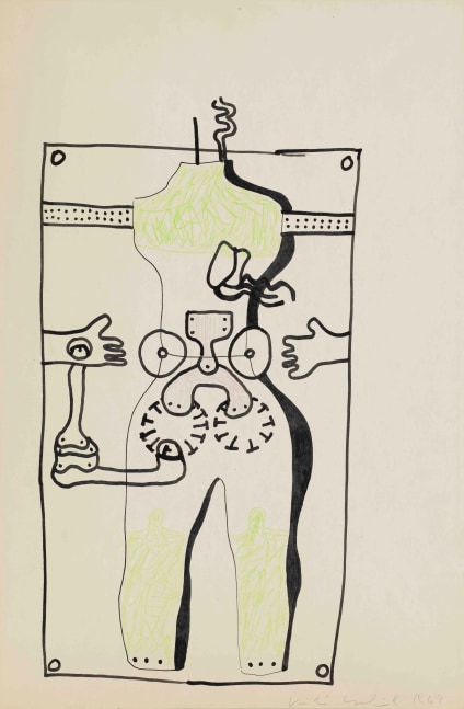 KIKI KOGELNIK

Untitled (Robot)

1964

Ink and color pencil on paper

22 3/8 by 14 3/4 in.&amp;nbsp; 56.8 by 37.5 cm.

(MI&amp;amp;N 15828)