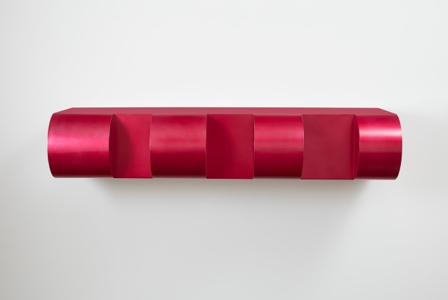 Donald Judd

Untitled (DSS #108 &amp;ndash; first version), 1967

Scarlet lacquer on galvanized iron

14 &amp;frac12; &amp;times; 76 &amp;frac12; &amp;times; 25 &amp;frac12; inches&amp;nbsp;(36.8 x 194.3 x 64.8 cm)

Private Collection

&amp;copy; 2023 Judd Foundation /
Artists Rights Society (ARS), New York&amp;nbsp;