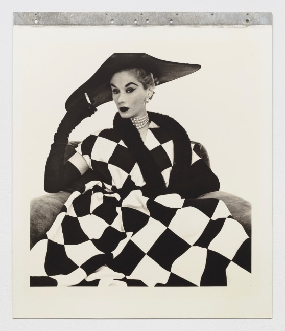 Irving Penn
Harlequin Dress (Lisa Fonssagrives-Penn), New York, 1950
Rives paper on aluminum, platinum-palladium, edition&amp;nbsp;of 30,&amp;nbsp;
image:&amp;nbsp;20 1/2 x 19 3/4 in. /&amp;nbsp;52.1 x 50.2 cm
framed:&amp;nbsp;28 x 26 3/4 in. / 71.1 x 67.9 cm

&amp;copy; Cond&amp;eacute; Nast