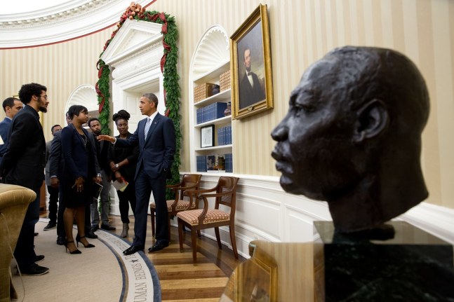 President Obama with young civil rights leaders, the White House, December 12, 2014 (Courtesy Barack Obama Presidential Library)
