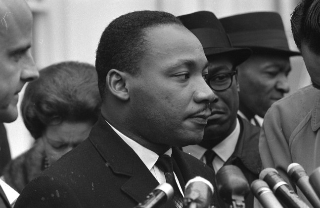 Dr.Martin Luther King, Jr., after meeting with President Johnson to discuss civil rights, at the White House, Washington D.C., December 3, 1963 (Courtesy Library of Congress)