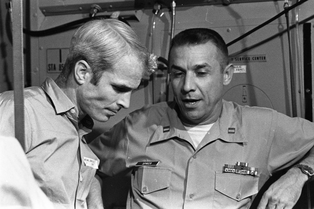 Lt. Commander John McCain aboard an Air Force aircraft after his release from prison in Hanoi, Vietnam, March 14, 1973 (U.S. Air Force photo by Tech. Sgt. James L. Baker, Courtesy Images of Freedom)
