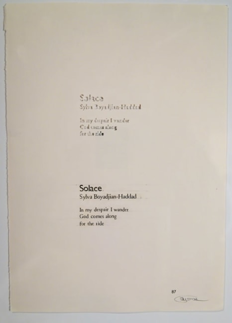 Youdhisthir Maharjan
Displaced Solace
2017
Hand-cut text collage on reclaimed book page
9.5 x 6.75 in.
$900