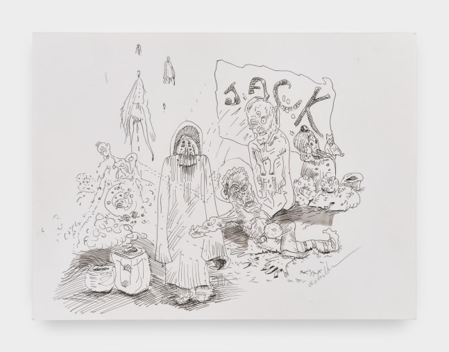An ink drawing on paper by Asher Hartman.