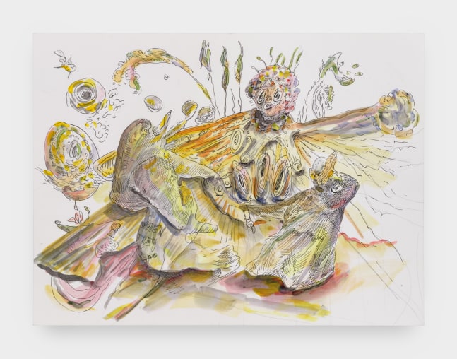 An ink drawing on paper by Asher Hartman.