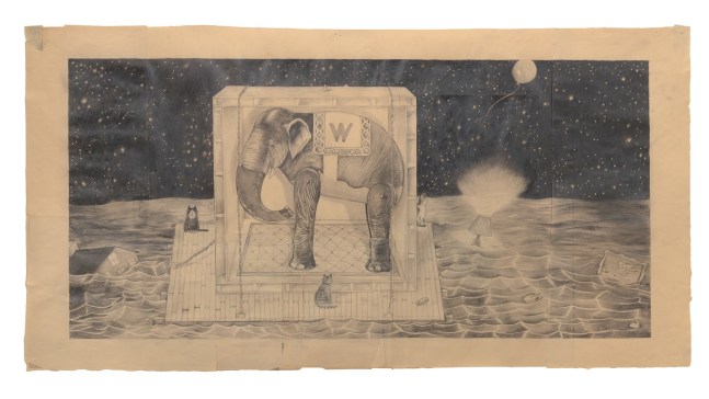 A drawing featuring an elephant