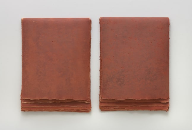 Strata Series: Durango, 1979-80  Earth from site on muslin mounted rag paper Two parts, 24 1/2 x 18 inches, each. 24 1/2 x 36 inches, overall. 8 layers, each part