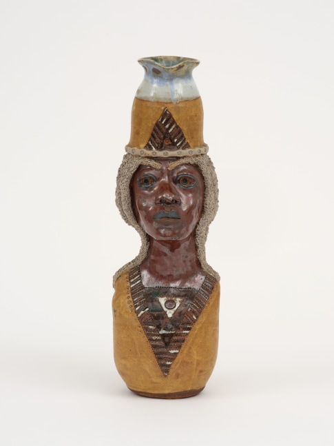 Akinsanya Kambon Libation Vessel (Woman/Brown/Gold) , 1998 Raku fired ceramic 15 x 6 x 6 inches
