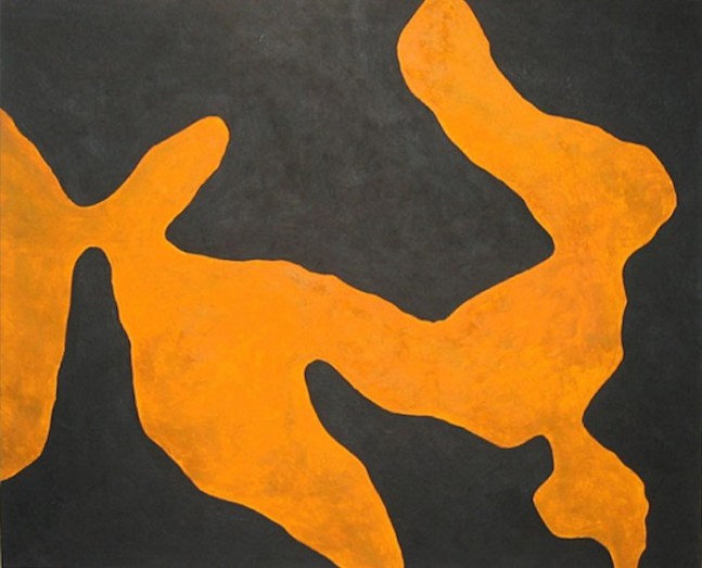 An orange and black untitled painting by Tony Smith.