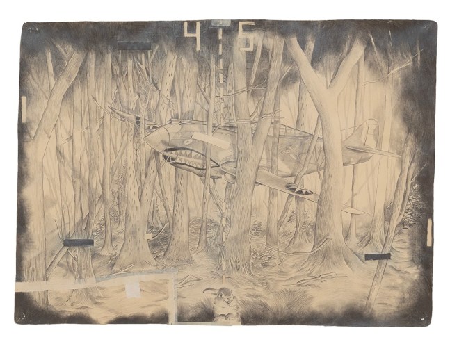 A drawing including a thumper plane by the artist