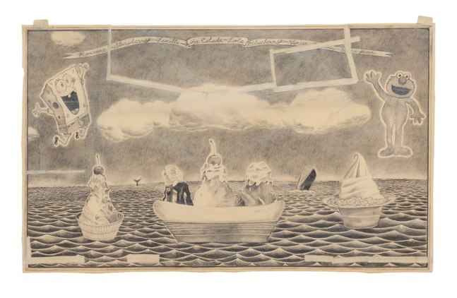 A drawing including Spongebob by the artist