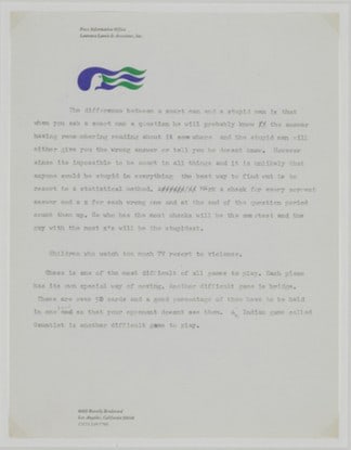 Untitled (&quot;The difference between a smart man and a stupid man...&quot;), 1970-71